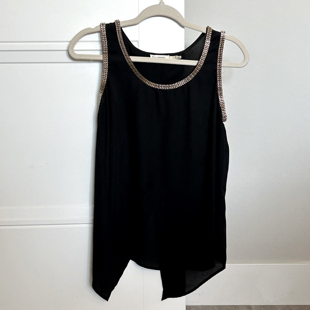 Black Sleeveless Top With Gold Chainlink Detailing